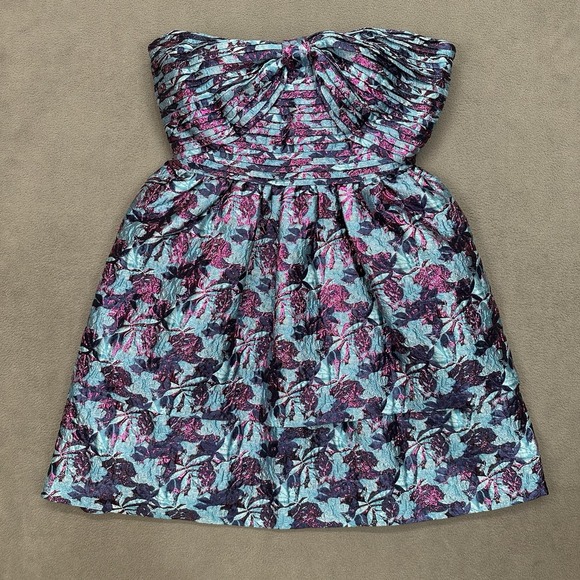 One33 Social Floral Jacquard Mini Dress Size 4 Strapless Tiered Ballroom‎ Skirt - Picture 2 of 13